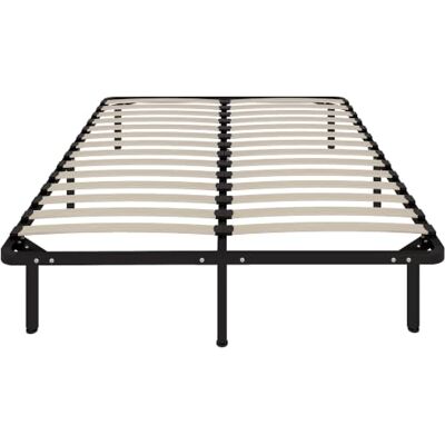 HOMCOM 4ft6 Doppelbett Metall-Plattformbettgestell Schwarz 2 x 14 Holzlatten, kein Boxspring nötig, Stauraum unter dem Bett, einfache Montage. HOMCOM 4ft6 Doppelbett Metall-Plattformbettgestell Schwarz 2 x 14 Holzlatten, kein Boxspring nötig, Stauraum unter dem Bett, einfache Montage.