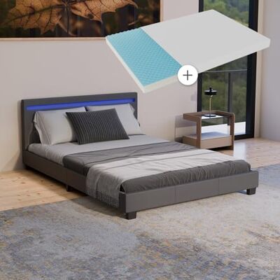 Juskys Polsterbett Paris 140x200 cm mit LED Beleuchtung, Matratze, Lattenrost & Kopfteil Kunstleder & Holz grau Bett Jugendbett Bettgestell Juskys Polsterbett Paris 140x200 cm mit LED Beleuchtung, Matratze, Lattenrost & Kopfteil Kunstleder & Holz grau Bett Jugendbett Bettgestell