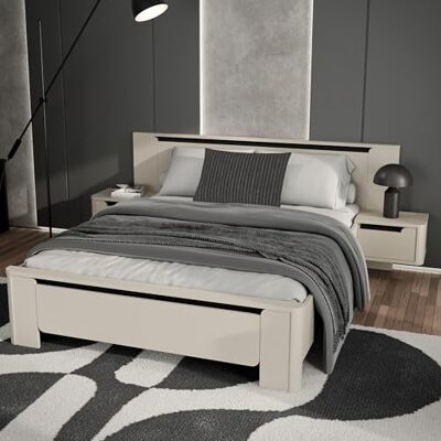 Forte VODOL Bettgestell 160 x 200 cm, modernes Bett mit integrierten Nachtschränken, Holzwerkstoff, Kaschmir Beige, 256,5 cm breit x 94 cm hoch x 215,2 cm tief Forte VODOL Bettgestell 160 x 200 cm, modernes Bett mit integrierten Nachtschränken, Holzwerkstoff, Kaschmir Beige, 256,5 cm breit x 94 cm hoch x 215,2 cm tief