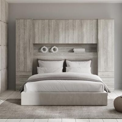 Forte Prague Bettüberbau 240, Moderne Stauraumlösung, für 160 cm Bett, 6-türig, 4 Schubladen, Ablage, Holzwerkstoff, Grauer Holzdekor, 241,7 cm breit x 197,4 cm hoch x 52,7 cm tief Forte Prague Bettüberbau 240, Moderne Stauraumlösung, für 160 cm Bett, 6-türig, 4 Schubladen, Ablage, Holzwerkstoff, Grauer Holzdekor, 241,7 cm breit x 197,4 cm hoch x 52,7 cm tief