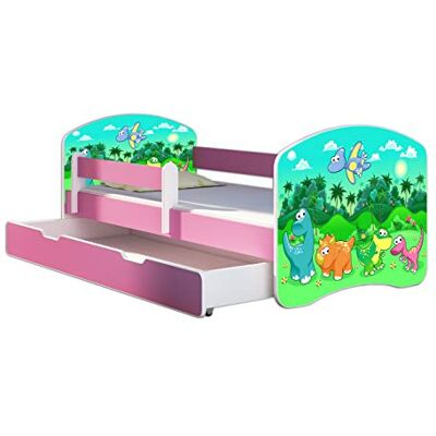 ACMA Kinderbett 80 x 160 cm mit Bettkasten, Matratze & Lattenrost – Jugendbett mit Rausfallschutz, personalisiertes Motiv 30 Dino Rosa, Mädchenbett ab 3 Jahren, belastbar bis 120 kg ACMA Kinderbett 80 x 160 cm mit Bettkasten, Matratze & Lattenrost – Jugendbett mit Rausfallschutz, personalisiertes Motiv 30 Dino Rosa, Mädchenbett ab 3 Jahren, belastbar bis 120 kg