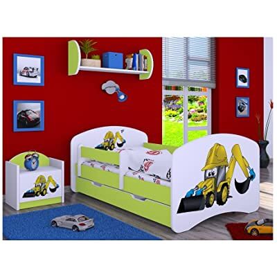 Generic BDW Kinderbett mit Matratze und Bettkasten NEU, 140/160/180/190 Verschiedene Motive Für Junge Bagger (Grün, 160x80) Generic BDW Kinderbett mit Matratze und Bettkasten NEU, 140/160/180/190 Verschiedene Motive Für Junge Bagger (Grün, 160x80)