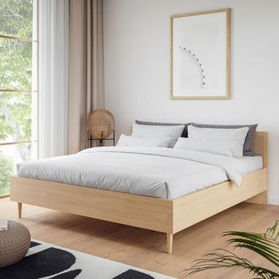 Forte CALASETTA Bettgestell 180 x 200 cm, Boho-Bettgestell, Holzwerkstoff, Elegancia Eiche Technorattan, 187,4 cm breit x 90 cm hoch x 206 cm tief Forte CALASETTA Bettgestell 180 x 200 cm, Boho-Bettgestell, Holzwerkstoff, Elegancia Eiche Technorattan, 187,4 cm breit x 90 cm hoch x 206 cm tief