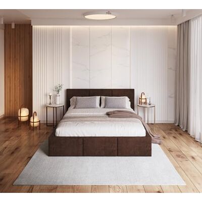 FDM Polsterbett mit Bettkasten 90x200 120x200 140x200 160x200 180x200 cm – Stauraumbett aus Velours, gepolstertes Kopfteil, Lattenrost & Metallrahmen, klappbar, Made IN EU (Braun, 140x200) FDM Polsterbett mit Bettkasten 90x200 120x200 140x200 160x200 180x200 cm – Stauraumbett aus Velours, gepolstertes Kopfteil, Lattenrost & Metallrahmen, klappbar, Made IN EU (Braun, 140x200)
