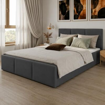 Home Collective Polsterbett, Bett mit Stauraum, Stauraumbett mit Lattenrost gepolstert mit Kopfteil Doppelbett mit Bettkasten Gasdruckfedern & Metallrahmen, Samtpolsterung 160×200 cm Graphit Home Collective Polsterbett, Bett mit Stauraum, Stauraumbett mit Lattenrost gepolstert mit Kopfteil Doppelbett mit Bettkasten Gasdruckfedern & Metallrahmen, Samtpolsterung 160×200 cm Graphit