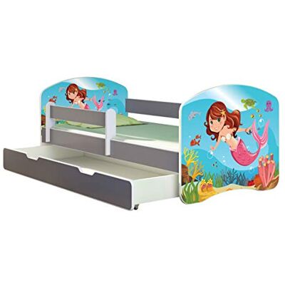 ACMA Kinderbett Jugendbett mit Einer Schublade und Matratze Grau mit Rausfallschutz Lattenrost II Spielbett Kinderzimmer Möbel (09 Meerjungfrau, 180x80 + Bettkasten) ACMA Kinderbett Jugendbett mit Einer Schublade und Matratze Grau mit Rausfallschutz Lattenrost II Spielbett Kinderzimmer Möbel (09 Meerjungfrau, 180x80 + Bettkasten)