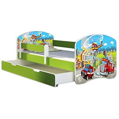 ACMA Kinderbett 140x70 Jugendbett mit Einer Schublade und Matratze, Farbe Grün, Rausfallschutz Lattenrost II Spielbett Kinderzimmer Möbel, 36 Feuerwehr ACMA Kinderbett 140x70 Jugendbett mit Einer Schublade und Matratze, Farbe Grün, Rausfallschutz Lattenrost II Spielbett Kinderzimmer Möbel, 36 Feuerwehr