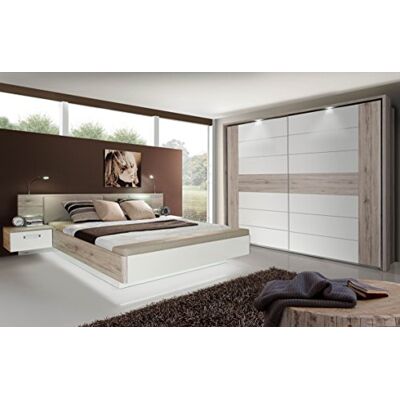 Forte RONDINO Doppelbett, Liegefläche: 180 x 200 cm, Sandeiche Holzdekor/Hochglanz Weiß Bettanlage Doppelbett Bett inkl. Fussbank und Nachtkonsolen, 285,3 cm breit x 87,7 cm hoch x 237 cm tief Forte RONDINO Doppelbett, Liegefläche: 180 x 200 cm, Sandeiche Holzdekor/Hochglanz Weiß Bettanlage Doppelbett Bett inkl. Fussbank und Nachtkonsolen, 285,3 cm breit x 87,7 cm hoch x 237 cm tief
