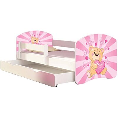 ACMA Kinderbett 180x80 Jugendbett mit Einer Schublade und Matratze, Rausfallschutz, Lattenrost Weiß, stabil, Kinderzimmer Bett, Jugendmöbel Design 10 Teddybär ACMA Kinderbett 180x80 Jugendbett mit Einer Schublade und Matratze, Rausfallschutz, Lattenrost Weiß, stabil, Kinderzimmer Bett, Jugendmöbel Design 10 Teddybär