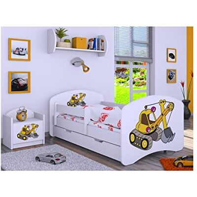 Generic BDW Kinderbett mit Matratze und Bettkasten NEU, 140/160/180/190 Verschiedene Motive Für Junge Weiß (Bagger, 190x90) Generic BDW Kinderbett mit Matratze und Bettkasten NEU, 140/160/180/190 Verschiedene Motive Für Junge Weiß (Bagger, 190x90)
