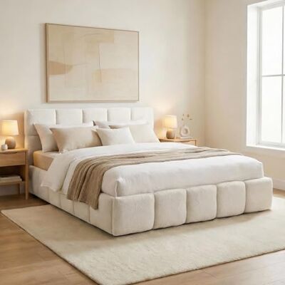 IDIMEX Polsterbett Cloudy gepolstert 180 x 200 cm, Cremeweiß – modernes Doppelbett mit Bouclé Stoffbezug, inklusive Lattenrost und Rückenlehne, gepolstertes Kopfteil IDIMEX Polsterbett Cloudy gepolstert 180 x 200 cm, Cremeweiß – modernes Doppelbett mit Bouclé Stoffbezug, inklusive Lattenrost und Rückenlehne, gepolstertes Kopfteil