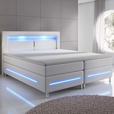 Juskys Boxspringbett Norfolk 180x200 cm LED Beleuchtung, Bonell Matratze & Topper 66 cm Komforthöhe weiß Bett Doppelbett Polsterbett Juskys Boxspringbett Norfolk 180x200 cm LED Beleuchtung, Bonell Matratze & Topper 66 cm Komforthöhe weiß Bett Doppelbett Polsterbett