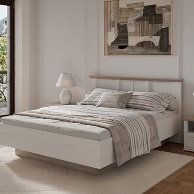 Forte ILOPPA Bett 173, Bett mit angehobenem Lattenrost und Kopfteil, Holzwerkstoff, Weiß/Eiche Dekor, 173 cm breit, 95,2 cm hoch, 206,4 cm tief Forte ILOPPA Bett 173, Bett mit angehobenem Lattenrost und Kopfteil, Holzwerkstoff, Weiß/Eiche Dekor, 173 cm breit, 95,2 cm hoch, 206,4 cm tief