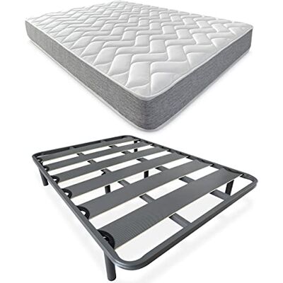 DUÉRMETE ONLINE Komplettes Bett mit wendbarer Viscotec-Matratze (Winter/Sommer) + verstärkter Lattenrost 40 x 30 mm mit 6 Metallfüßen, Gewinde 150 x 190 cm DUÉRMETE ONLINE Komplettes Bett mit wendbarer Viscotec-Matratze (Winter/Sommer) + verstärkter Lattenrost 40 x 30 mm mit 6 Metallfüßen, Gewinde 150 x 190 cm