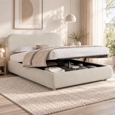 Merax Polsterbett 180x200 cm, Creme, Samt-Doppelbett mit hydraulischem Funktionsbett, Lattenrost, gepolstertem Kopfteil, Massivholzbeinen und großem Stauraum (Ohne Matratze) Merax Polsterbett 180x200 cm, Creme, Samt-Doppelbett mit hydraulischem Funktionsbett, Lattenrost, gepolstertem Kopfteil, Massivholzbeinen und großem Stauraum (Ohne Matratze)