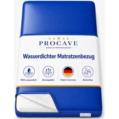 PROCAVE wasserdichter Matratzenbezug in blau. atmungsaktiv und abwischbar 80x160 cm für Matratzen-Höhe 21 cm Made in Germany PROCAVE wasserdichter Matratzenbezug in blau. atmungsaktiv und abwischbar 80x160 cm für Matratzen-Höhe 21 cm Made in Germany