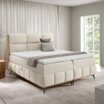 Home Collective Boxspringbett Polsterbett Doppelbett Bett mit Stauraum und Topper inklusive modernes Design mit edlen Holzdetails Schlafzimmer Jugendzimmer Möbel Creme 180x200 cm Home Collective Boxspringbett Polsterbett Doppelbett Bett mit Stauraum und Topper inklusive modernes Design mit edlen Holzdetails Schlafzimmer Jugendzimmer Möbel Creme 180x200 cm