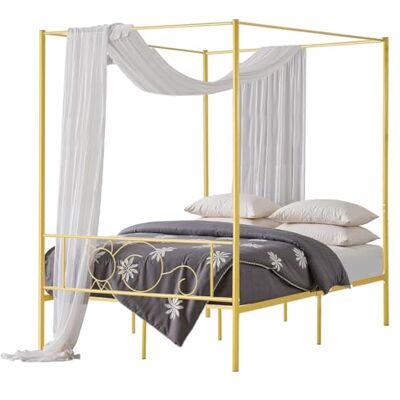 VEVOR Himmelbettrahmen (Full Size), Metallhimmelbett mit minimalistischem Kopfteil & Himmelbett-Design, robuste Stahllattenstütze (rund), Stauraum unter dem Bett, kein Boxspring erforderlich, Gold VEVOR Himmelbettrahmen (Full Size), Metallhimmelbett mit minimalistischem Kopfteil & Himmelbett-Design, robuste Stahllattenstütze (rund), Stauraum unter dem Bett, kein Boxspring erforderlich, Gold
