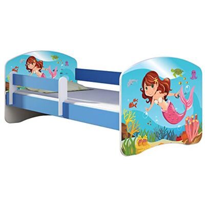 ACMA Kinderbett 180x80 cm Blau mit Matratze & Lattenrost – Jugendbett mit Rausfallschutz, personalisiertes Motiv 09 Meerjungfrau, stabiles Kinderbett für Kinderzimmer, belastbar bis 120 kg ACMA Kinderbett 180x80 cm Blau mit Matratze & Lattenrost – Jugendbett mit Rausfallschutz, personalisiertes Motiv 09 Meerjungfrau, stabiles Kinderbett für Kinderzimmer, belastbar bis 120 kg