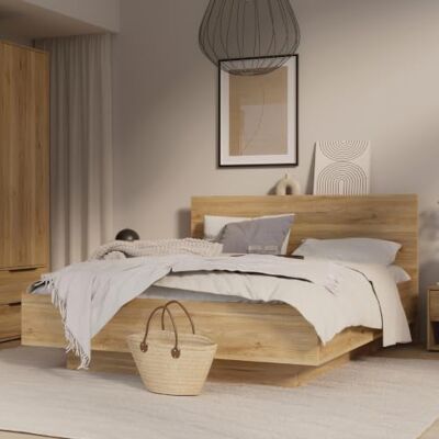 Forte Orkney Bett 160x200 cm, modernes Bettgestell inkl. Lattenrost, Holzwerkstoff, Mauvella Eiche Holzdekor, 165,2 cm breit x 98,5 cm hoch x 216 cm tief Forte Orkney Bett 160x200 cm, modernes Bettgestell inkl. Lattenrost, Holzwerkstoff, Mauvella Eiche Holzdekor, 165,2 cm breit x 98,5 cm hoch x 216 cm tief