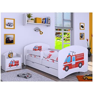 Generic BDW Kinderbett mit Matratze und Bettkasten NEU, 140/160/180/190 Verschiedene Motive Für Junge Weiß (Feuerwehr, 160x80) Generic BDW Kinderbett mit Matratze und Bettkasten NEU, 140/160/180/190 Verschiedene Motive Für Junge Weiß (Feuerwehr, 160x80)