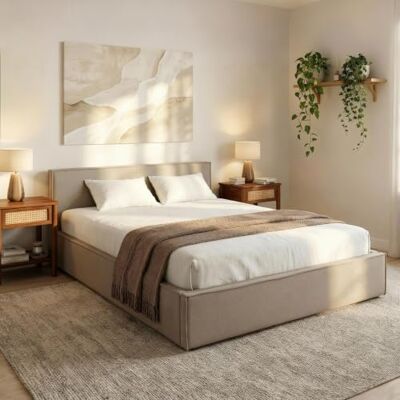 IDIMEX Polsterbett Pesaro 140x200 cm, Greige– Bettgestell inkl. Lattenrost, strapazierfähiger Stoffbezug in Leinen-Optik, modernes Doppelbett mit Kopfteil für Schlafzimmer IDIMEX Polsterbett Pesaro 140x200 cm, Greige– Bettgestell inkl. Lattenrost, strapazierfähiger Stoffbezug in Leinen-Optik, modernes Doppelbett mit Kopfteil für Schlafzimmer