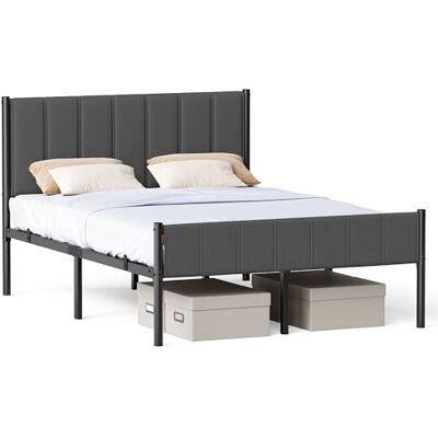 VASAGLE Doppelbettgestell, Bettgestell, 140 x 200 cm, mit gepolstertem Kopfteil, Bettrahmen, Stahl-Latten, trägt bis zu 500 kg, einfache Montage, schiefergrau RMB974GN01 VASAGLE Doppelbettgestell, Bettgestell, 140 x 200 cm, mit gepolstertem Kopfteil, Bettrahmen, Stahl-Latten, trägt bis zu 500 kg, einfache Montage, schiefergrau RMB974GN01