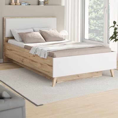 Forte VANKKA Bettgestell, Liegefläche: 120 x 200 cm, modernes Bett mit Polsterkopfteil, Schlafzimmer, Holzwerkstoff, Planked Eiche Holzdekor, 127,4 cm breit x 94,2 cm hoch x 206,5 cm tief Forte VANKKA Bettgestell, Liegefläche: 120 x 200 cm, modernes Bett mit Polsterkopfteil, Schlafzimmer, Holzwerkstoff, Planked Eiche Holzdekor, 127,4 cm breit x 94,2 cm hoch x 206,5 cm tief
