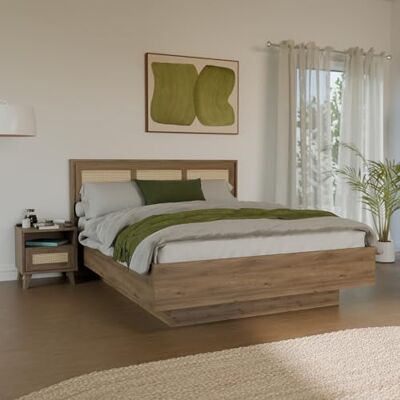 Forte GLENKEEN Bett, Liegefläche 160 x 200 cm, Bettgestell im Bohostil mit Rattangeflecht, Stauraum, Holzwerkstoff, Valencia Eiche Holzdekor Naturrattan, 169,9 cm breit x 105,5 cm hoch x 204,9 cm tief Forte GLENKEEN Bett, Liegefläche 160 x 200 cm, Bettgestell im Bohostil mit Rattangeflecht, Stauraum, Holzwerkstoff, Valencia Eiche Holzdekor Naturrattan, 169,9 cm breit x 105,5 cm hoch x 204,9 cm tief