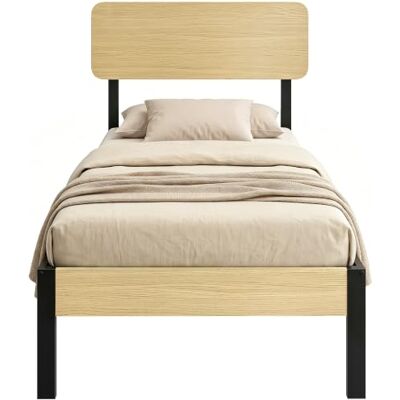 HOMCOM Bett 90 x 200 cm mit Kopfteil, Bettgestell mit Lattenrost, Natur Gästebett, Unterbettaufbewahrung, Einzelbett für Schlafzimmer, Gästezimmer HOMCOM Bett 90 x 200 cm mit Kopfteil, Bettgestell mit Lattenrost, Natur Gästebett, Unterbettaufbewahrung, Einzelbett für Schlafzimmer, Gästezimmer