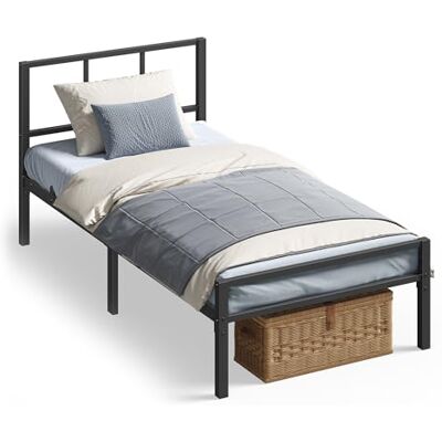 VASAGLE Einzelbettgestell, 90 x 200 cm, Bettrahmen mit Lattenrost, Kopfteil, Bett, aus Metall, bis 250 kg belastbar, einfache Montage, für Schlafzimmer, tintenschwarz RMB292B101 VASAGLE Einzelbettgestell, 90 x 200 cm, Bettrahmen mit Lattenrost, Kopfteil, Bett, aus Metall, bis 250 kg belastbar, einfache Montage, für Schlafzimmer, tintenschwarz RMB292B101