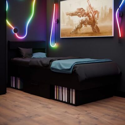 Forte Pittsfield Jugendbett 90x200 mit Schublade – Schwarz – Stauraum-Bett für Gaming- oder Jugendzimmer, Kinderzimmer, Gaming Raum Deko, 95,2 cm breit, 96,4 cm hoch, 209,5 cm tief Forte Pittsfield Jugendbett 90x200 mit Schublade – Schwarz – Stauraum-Bett für Gaming- oder Jugendzimmer, Kinderzimmer, Gaming Raum Deko, 95,2 cm breit, 96,4 cm hoch, 209,5 cm tief