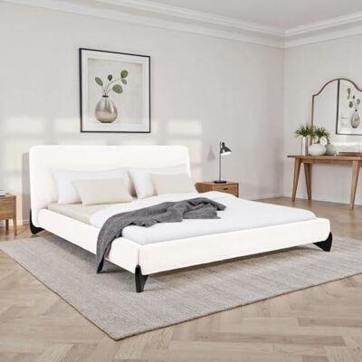 IDIMEX Polsterbett PATERNA gepolstert 180 x 200 cm, Weiß – modernes Doppelbett mit stabilem Lattenrost aus Holz, Bouclé Stoffbezug und Holzbeine Mid Century Design IDIMEX Polsterbett PATERNA gepolstert 180 x 200 cm, Weiß – modernes Doppelbett mit stabilem Lattenrost aus Holz, Bouclé Stoffbezug und Holzbeine Mid Century Design
