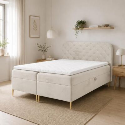 Home Collective Boxspringbett Doppelbett Bett mit Bettkasten und Matratze Schlafzimmer Jugendzimmer Möbel inkl. Topper Knopfheftung weicher Velours-Stoff 160x200 cm Creme Home Collective Boxspringbett Doppelbett Bett mit Bettkasten und Matratze Schlafzimmer Jugendzimmer Möbel inkl. Topper Knopfheftung weicher Velours-Stoff 160x200 cm Creme