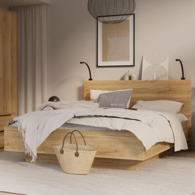 Forte Orkney Bett 160x200 cm, modernes Bettgestell inkl. Lattenrost, Holzwerkstoff, Mauvella Eiche Holzdekor, 165,2 cm breit x 98,5 cm hoch x 216 cm tief Forte Orkney Bett 160x200 cm, modernes Bettgestell inkl. Lattenrost, Holzwerkstoff, Mauvella Eiche Holzdekor, 165,2 cm breit x 98,5 cm hoch x 216 cm tief