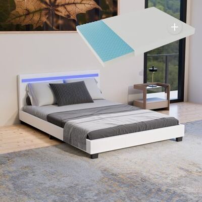 Juskys Polsterbett Paris 140x200 cm mit LED Beleuchtung, Matratze, Lattenrost & Kopfteil Kunstleder & Holz weiß Bett Jugendbett Bettgestell Juskys Polsterbett Paris 140x200 cm mit LED Beleuchtung, Matratze, Lattenrost & Kopfteil Kunstleder & Holz weiß Bett Jugendbett Bettgestell