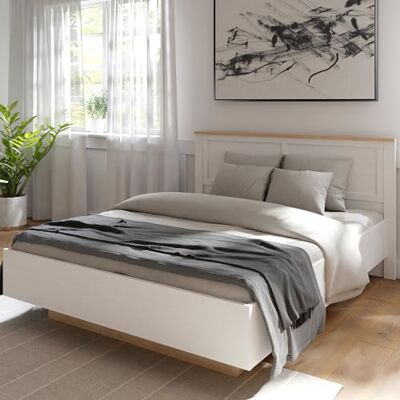 Forte Bohol Bett 180, Landhausstil Bett mit Lattenrost, Holzwerkstoff, Riviera Eiche/Sibiu Lärche Hell Dekor, 176,2 cm breit, 102,9 cm hoch, 206,4 cm tief Forte Bohol Bett 180, Landhausstil Bett mit Lattenrost, Holzwerkstoff, Riviera Eiche/Sibiu Lärche Hell Dekor, 176,2 cm breit, 102,9 cm hoch, 206,4 cm tief