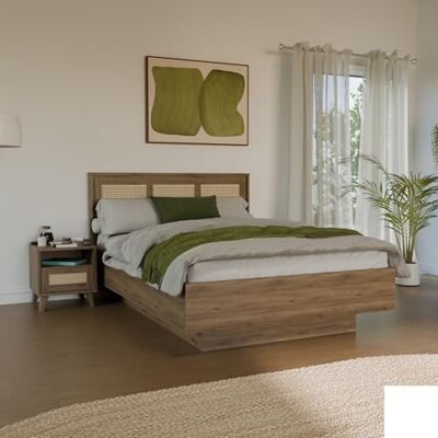 Forte GLENKEEN Bett, Liegefläche 140 x 200 cm, Bettgestell im Bohostil mit Rattangeflecht, Stauraum, Holzwerkstoff, Valencia Eiche Holzdekor Naturrattan, 149,9 cm breit x 105,5 cm hoch x 204,9 cm tief Forte GLENKEEN Bett, Liegefläche 140 x 200 cm, Bettgestell im Bohostil mit Rattangeflecht, Stauraum, Holzwerkstoff, Valencia Eiche Holzdekor Naturrattan, 149,9 cm breit x 105,5 cm hoch x 204,9 cm tief