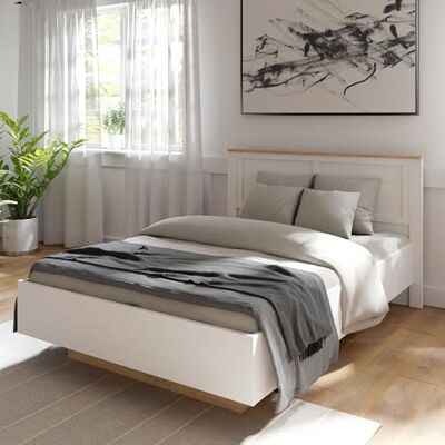 Forte Bohol Bett 160, Landhausstil Bett mit Lattenrost, Holzwerkstoff, Riviera Eiche/Sibiu Lärche Hell Dekor, 156,2 cm breit, 102,9 cm hoch, 206,4 cm tief Forte Bohol Bett 160, Landhausstil Bett mit Lattenrost, Holzwerkstoff, Riviera Eiche/Sibiu Lärche Hell Dekor, 156,2 cm breit, 102,9 cm hoch, 206,4 cm tief