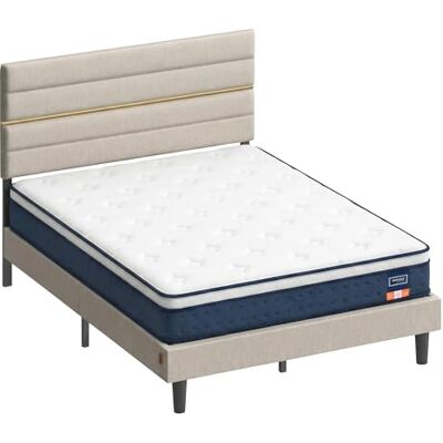 VASAGLE Polsterbett und Matratze Set, 160 x 200 cm, Cappuccinobeige Doppelbettgestell, Taschenfederkernmatratze, Gel-Memory-Schaumstoff, H3, für Schlafzimmer VASAGLE Polsterbett und Matratze Set, 160 x 200 cm, Cappuccinobeige Doppelbettgestell, Taschenfederkernmatratze, Gel-Memory-Schaumstoff, H3, für Schlafzimmer