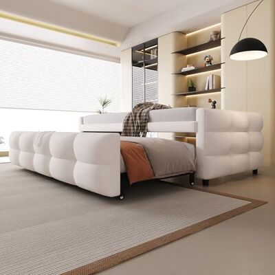 Merax Schlafcouch Ausziehbar 90/180 x 190 cm, Sofa Bett 2 Sitzer mit Schlaffunktion, Klappsofa mit Lattenrost, Samtstoff, Beige (Ohne Matratze) Merax Schlafcouch Ausziehbar 90/180 x 190 cm, Sofa Bett 2 Sitzer mit Schlaffunktion, Klappsofa mit Lattenrost, Samtstoff, Beige (Ohne Matratze)