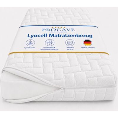 PROCAVE Lyocell Matratzenbezug versteppt, mit 4-Seiten Reißverschluss und 4 Handgriffen, 100% aus Deutschland in 80x200 cm für Matratzen-Höhe 17cm PROCAVE Lyocell Matratzenbezug versteppt, mit 4-Seiten Reißverschluss und 4 Handgriffen, 100% aus Deutschland in 80x200 cm für Matratzen-Höhe 17cm