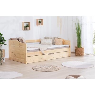 TiCAA Einzelbett Sofabett Funktionsbett, Melinda mit Zusatzbett für Schlafzimmer, Kinderzimmer Kiefer Massivholz Bettgestell 90 x 200 cm TiCAA Einzelbett Sofabett Funktionsbett, Melinda mit Zusatzbett für Schlafzimmer, Kinderzimmer Kiefer Massivholz Bettgestell 90 x 200 cm