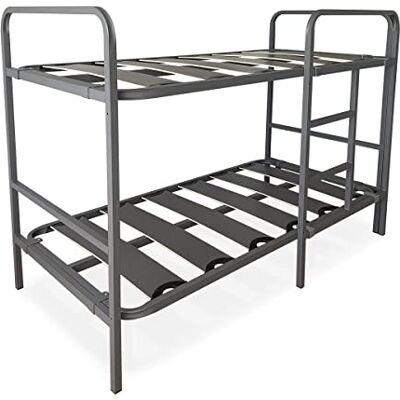 DUÉRMETE ONLINE Verstärktes Etagenbett, komplett mit Geländer und Metallleiter, 40 x 30 mm, mit Breiten Lamellen, Grau, 90 x 190 cm DUÉRMETE ONLINE Verstärktes Etagenbett, komplett mit Geländer und Metallleiter, 40 x 30 mm, mit Breiten Lamellen, Grau, 90 x 190 cm