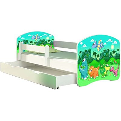 ACMA Kinderbett 140x70 Jugendbett mit Einer Schublade und Matratze, Rausfallschutz, Lattenrost Weiß, stabil, Kinderzimmer Bett, Jugendmöbel Design 30 Dino ACMA Kinderbett 140x70 Jugendbett mit Einer Schublade und Matratze, Rausfallschutz, Lattenrost Weiß, stabil, Kinderzimmer Bett, Jugendmöbel Design 30 Dino