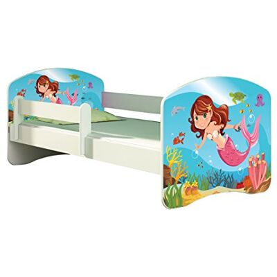 ACMA Kinderbett 180x80 Jugendbett mit Matratze, Rausfallschutz, Lattenrost Weiß, stabil, Kinderzimmer Bett, Jugendmöbel Design 09 Meerjungfrau ACMA Kinderbett 180x80 Jugendbett mit Matratze, Rausfallschutz, Lattenrost Weiß, stabil, Kinderzimmer Bett, Jugendmöbel Design 09 Meerjungfrau