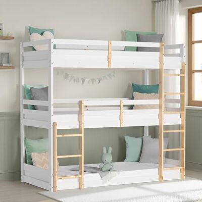 Homestyle4u Etagenbett 90x200 für 3 Kinder Hochbett Weiß Holz mit Leiter Stabiles Dreifachbett aus Kiefer Massivholz, inklusive Lattenroste und Rausfallschutz für das Kinderzimmer und Jugendzimmer Homestyle4u Etagenbett 90x200 für 3 Kinder Hochbett Weiß Holz mit Leiter Stabiles Dreifachbett aus Kiefer Massivholz, inklusive Lattenroste und Rausfallschutz für das Kinderzimmer und Jugendzimmer