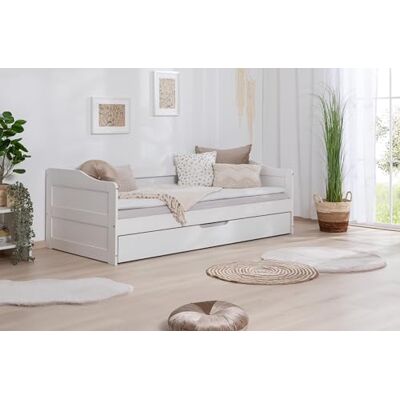 TiCAA Einzelbett Sofabett Funktionsbett, Melinda mit Zusatzbett für Schlafzimmer, Kinderzimmer Kiefer Massivholz Bettgestell 90 x 200 cm TiCAA Einzelbett Sofabett Funktionsbett, Melinda mit Zusatzbett für Schlafzimmer, Kinderzimmer Kiefer Massivholz Bettgestell 90 x 200 cm
