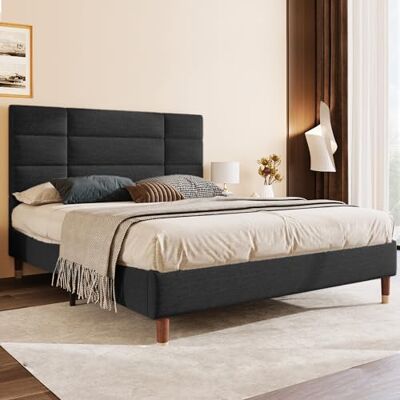 Merax Polsterbett 140x200 cm, Doppelbett, Bett mit Bettkasten Lattenrost, Gepolstertes Bettgestell mit Kopfteil, in Schwarz Leinen, für Erwachsene&Jugendliche(Matratze Nicht enthalten) Merax Polsterbett 140x200 cm, Doppelbett, Bett mit Bettkasten Lattenrost, Gepolstertes Bettgestell mit Kopfteil, in Schwarz Leinen, für Erwachsene&Jugendliche(Matratze Nicht enthalten)
