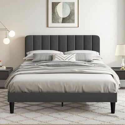 VECELO Polsterbett 140x200 cm Doppelbett mit höhenverstellbarem Samt-Kopfteil, Stabiler Bettrahmen mit Lattenrost, modernes Bettgestell für Schlafzimmer und Jugendzimmer, Grau VECELO Polsterbett 140x200 cm Doppelbett mit höhenverstellbarem Samt-Kopfteil, Stabiler Bettrahmen mit Lattenrost, modernes Bettgestell für Schlafzimmer und Jugendzimmer, Grau